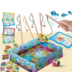 Montessori бебешка дървена магнитна риболовна игра изображение 2