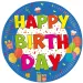 Весели цветни рожденнодневни чинии с надпис "Happy Birthday" комплект от 8 броя
